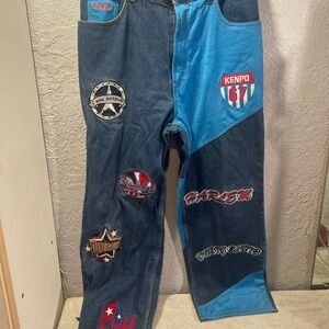 Kenpo Relaxed Fit Patchwork Jeans - Blue and Dark Blue